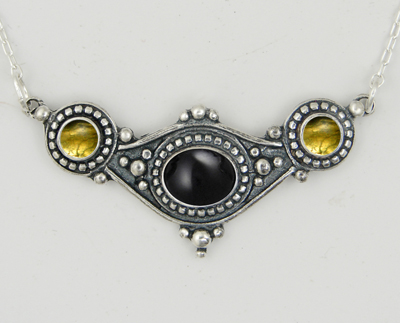 Sterling Silver Necklace With Black Onyx And Citrine